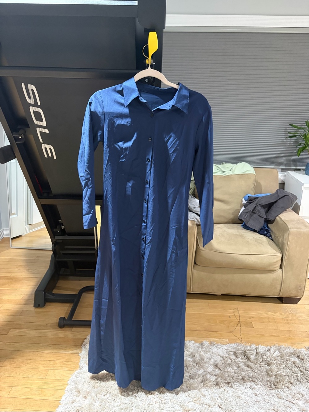 SHEIN Navy Button-Front Maxi Shirt Dress